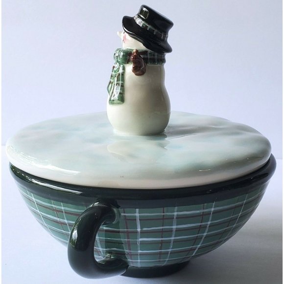SAKURA Fiddlestix Snowman Portraits FILL-A-BOWL Candy Dish Bowl with LID winter - Picture 5 of 12